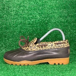 Sperry Womens Cheetah Print Rubber Duck Boots Sz 6